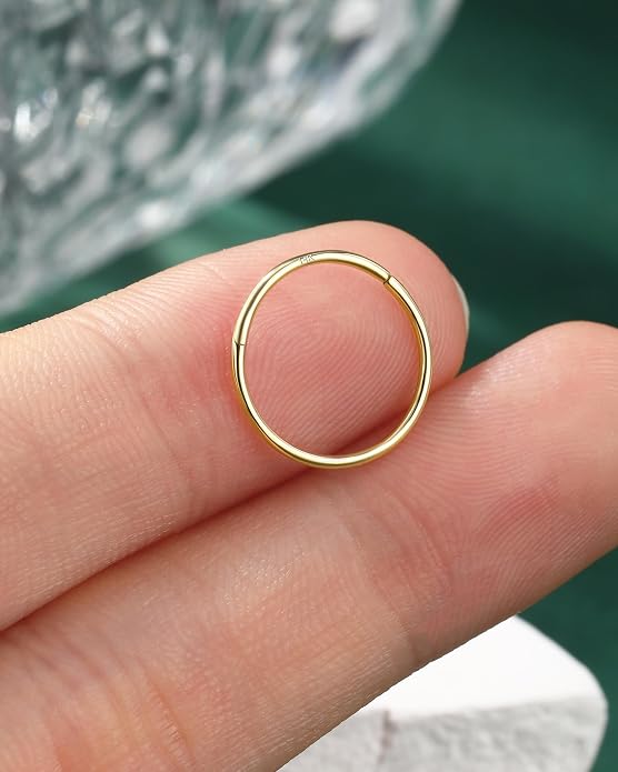COCHARM 14K Solid Gold 18g/16g Nose Rings 16G Septum Rings Yellow Gold Tragus Helix Cartilage Conch Earring Hoops 18 Gauge Piercing Hoop
