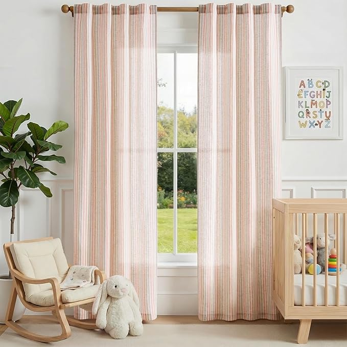 jinchan Linen Curtains 84 inch Candy Stripe for Kids Room Back Tab 2 Panels | Kids Curtains for Living Room Baby Girls Room,Ticking Stripe,Nursery Drapes, Window Treatments,Cottagecore,Light Filtering