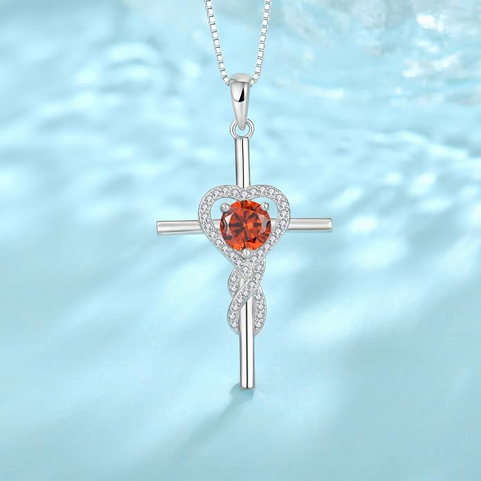 Cross Necklace for Women 925 Sterling Silver Infinity Birthstone Pendant Necklace Religious Christian Jewelry Gifts Wife Mom Her