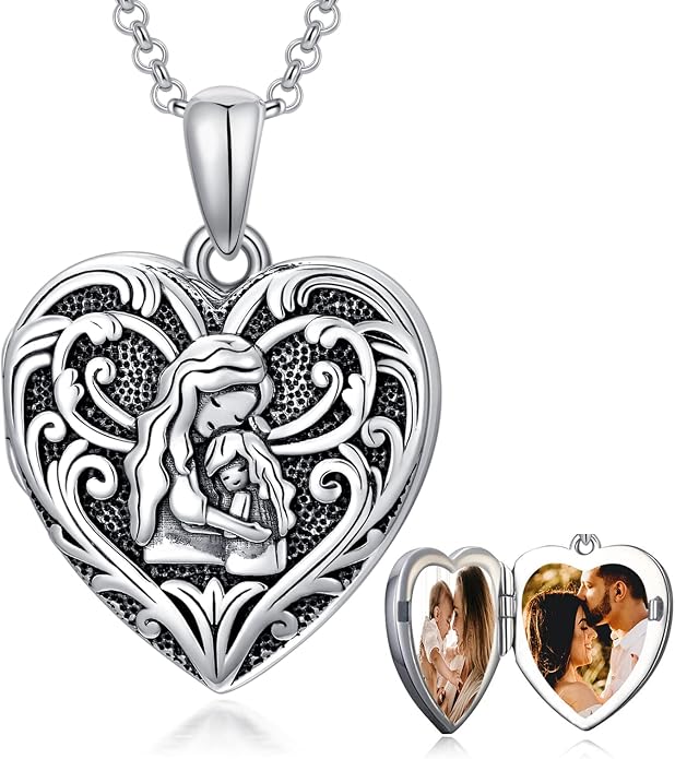 SOULMEET Personalized Silver Locket Necklace That Holds Pictures Photo Keep Someone Near to You, Memorial Custom Lockets Necklaces Letters Engraving for His Her