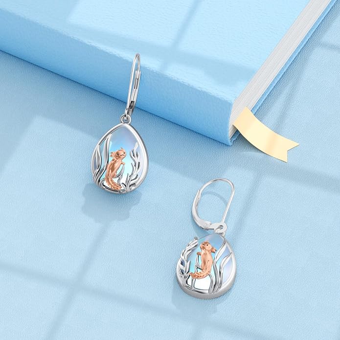 PELOVNY Abalone/Turquoise/Black Onyx/Lapis Lazuli/Axolotl/Bee/Dragonfly/Sun/Cross/Sword/Wolf/Map/Golf Earrings S925 Sterling Silver Dangle Earring Teardrop Jewelry for Women Birthday Christmas Gifts