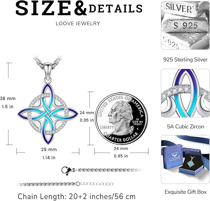 Pentagram Necklace Sterling Silver Triple Moon Goddess/Celtic Knot Witches Knot/Ankh/Sun and Moon/Hecate/Lilith/Santa Muerte/Tetragrammaton Pendant Necklace Pagan Wiccan Magic Egyptian Amulet Jewelry for Women Men