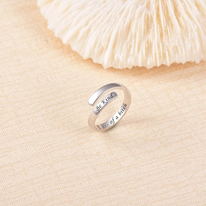 BEILIN 925 Sterling Silver Inspirational Jewelry Rings Adjustable Ring Personality Encouragement Gift for Teens Women