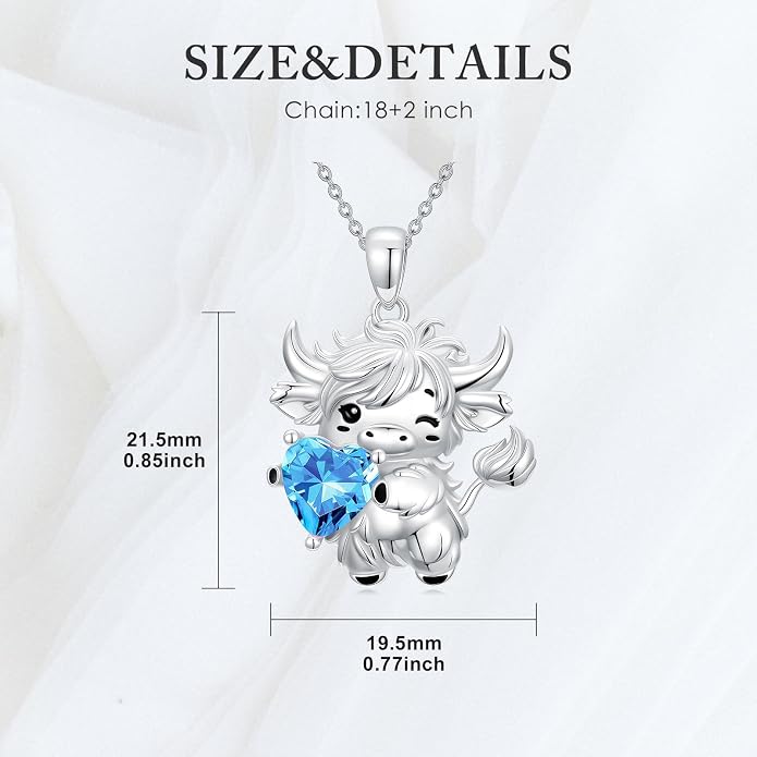 PELOVNY Teddy Bear Necklace for Women 925 Sterling Silver Bear/Highland Cow/Fox/Cat/Axolotl Birthstone Necklace Christmas Birthday Jewelry Gifts for Mom Daughter Wife Sister