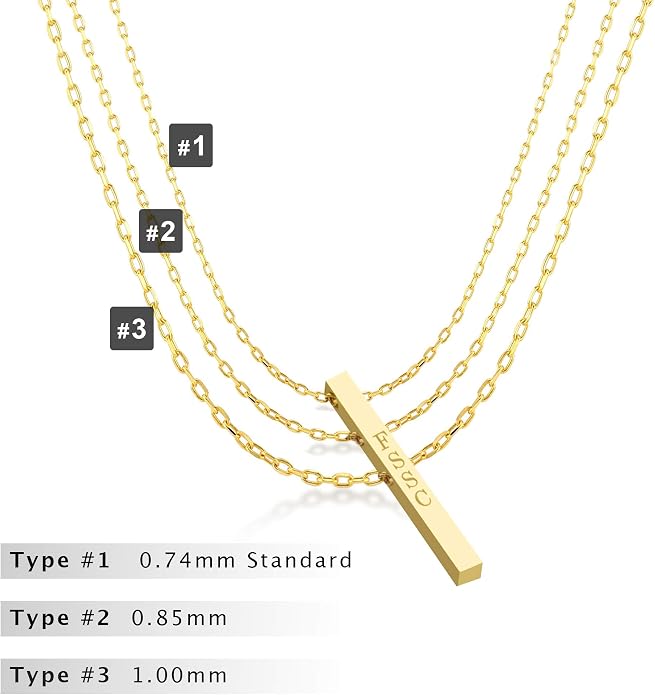 JEWEE DIAMOND Personalized 14k Gold Vertical Name Bar Necklace - Custom Engrave Pendant Gift | Dainty 2cm 3cm 4cm Bar, Handwriting, Coordinates, Baby Name Necklace