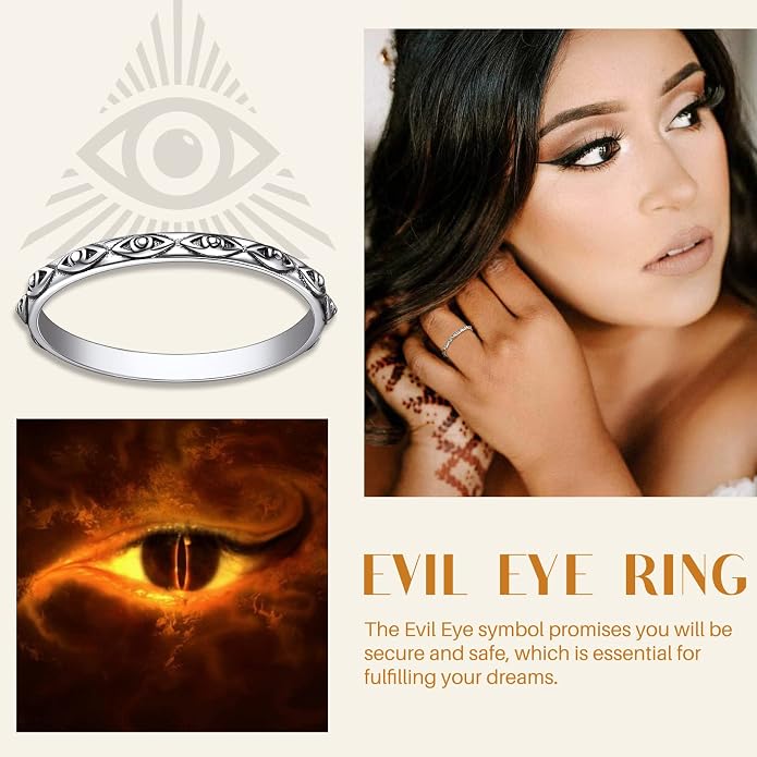 Suplight S925 Sterling Silver Celtic Knot/Evil Eye/Infinity Symbol Band Ring, 2/3/5/8mm Vintage Finger Thumb Ring for Women Size 4-13 (with Gift Box)