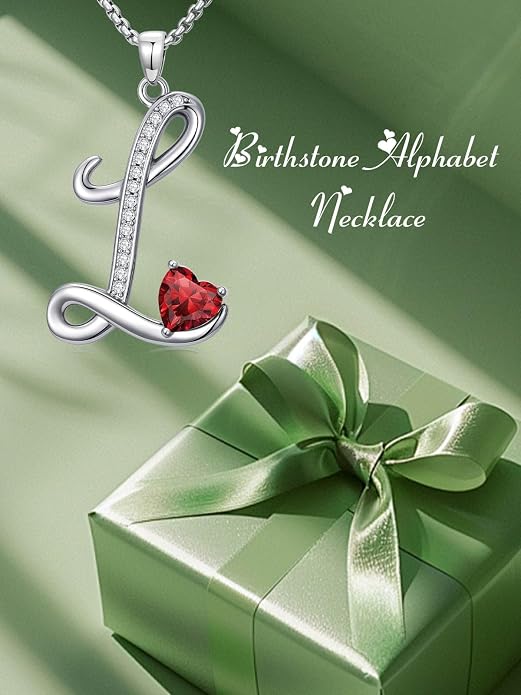 Birthday Gifts for Women Alphabet A to Z Initial Birthstone Pendant Necklaces for Women - 18k White Gold Plated Personalized Name Jewelry Anniversary Graduation Gifts for Wife Her Daughter Girlfriend(with Gift Box)
