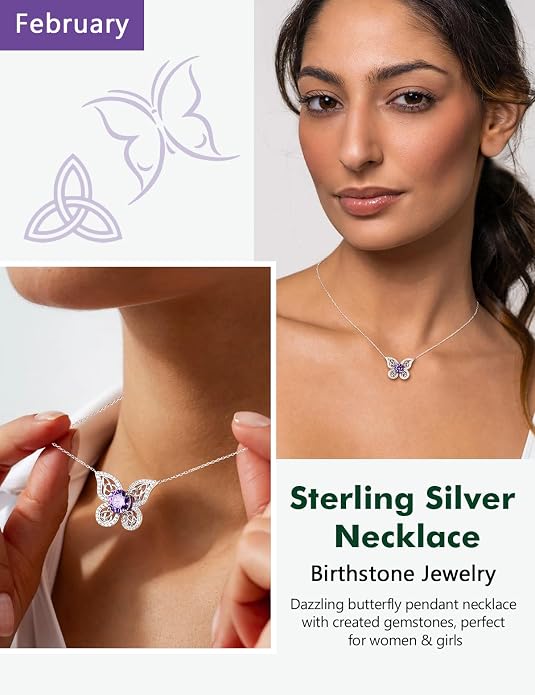925 Sterling Silver Birthstone Necklaces for Women, Dainty Cute Dragonfly/Butterfly Pendant Necklace, Great Christmas/Anniversary Jewelry for Mother