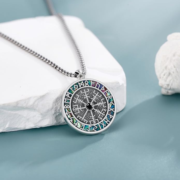 Compass Thor Hammer Necklace Sterling Silver Viking Compass Mjolnir Jewelry Gift for Men