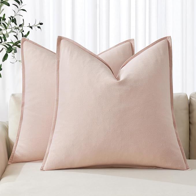 MIULEE Decorative Linen Euro Sham Pillow Covers 26x26 Light Pink | Boho Farmhouse Neutral Couch Throw Pillows for Bed, Pack of 2 Accent Modern Pillowcases, Sofa Livingroom Home Decor