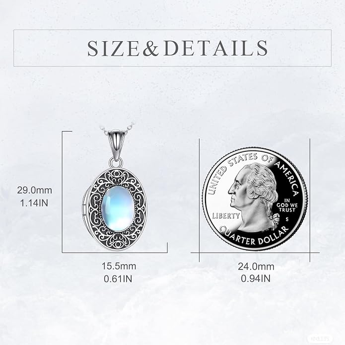 CRMAD Opal/Moonstone/Turquoise Locket Necklace for Women Sterling Silver Oval-Shaped Opal Locket Pendant Holds Pictures Always with You Vintage Style Photos Locket Jewelry Gifts for Loved One