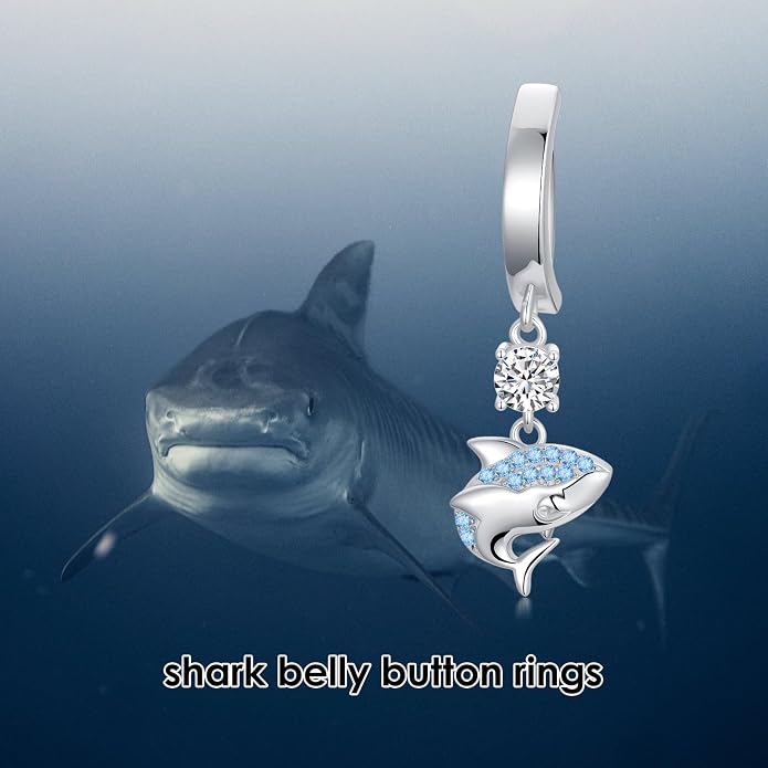 Butterfly Cross Shark Belly Button Ring 925 Sterling Silver Clicker Belly Rings Dangle Navel Ring Hypoallergenic Navel Piercing Belly Piercing Jewelry Gifts for Women