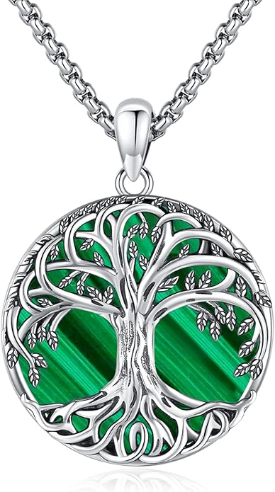 Jewelry Gifts - Tree of Life Necklace Sterling Silver Abalone Shell/Opal/Moonstone/Black Onyx/Turquoise/Malachite/Crystal Family Tree of Life Jewelry for Women Men