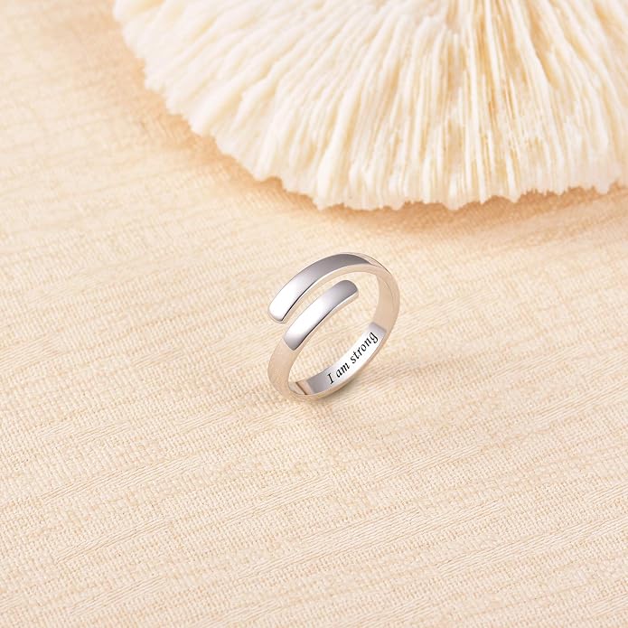 BEILIN 925 Sterling Silver Inspirational Jewelry Rings Adjustable Ring Personality Encouragement Gift for Teens Women