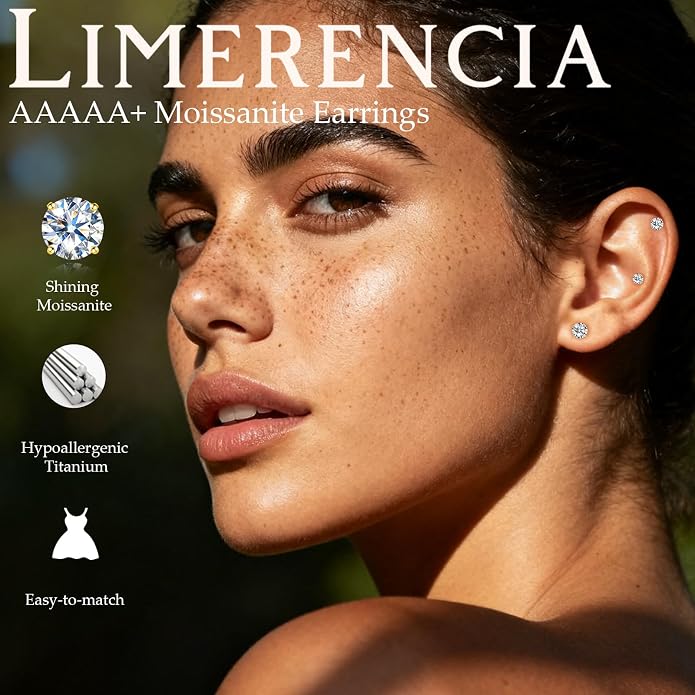 Limerencia Moissanite Internal Thread 18G Titanium Earrings, Hypoallergenic F136 Titanium Flat Back Piercing Studs, VVS1 Lab-created Moissanite Studs for Women Men Tragus Helix Cartilage Conch Labret