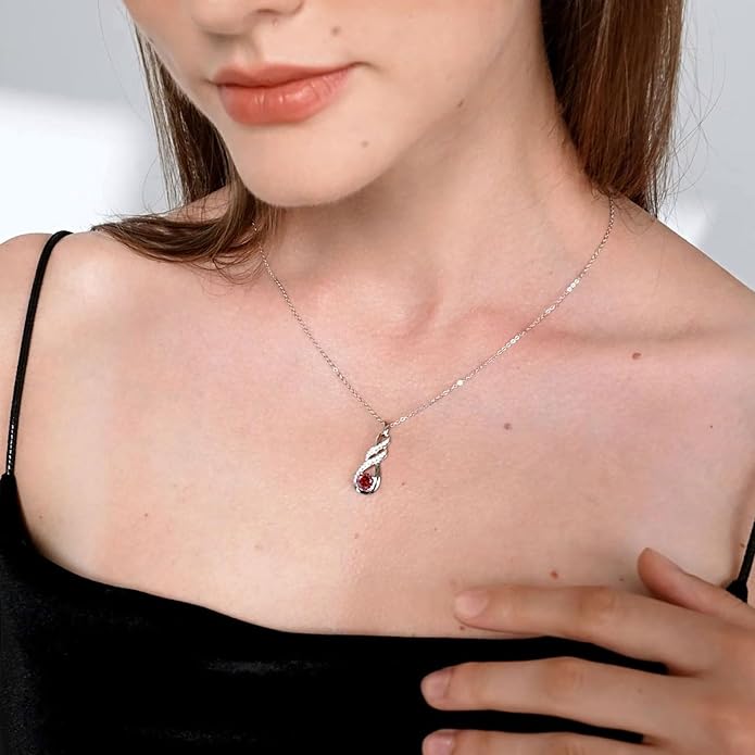 Birthstone Necklaces for Women 925 Sterling Silver Infinity Pendant Created Gemstone Jewelry for Her, 16"+2"