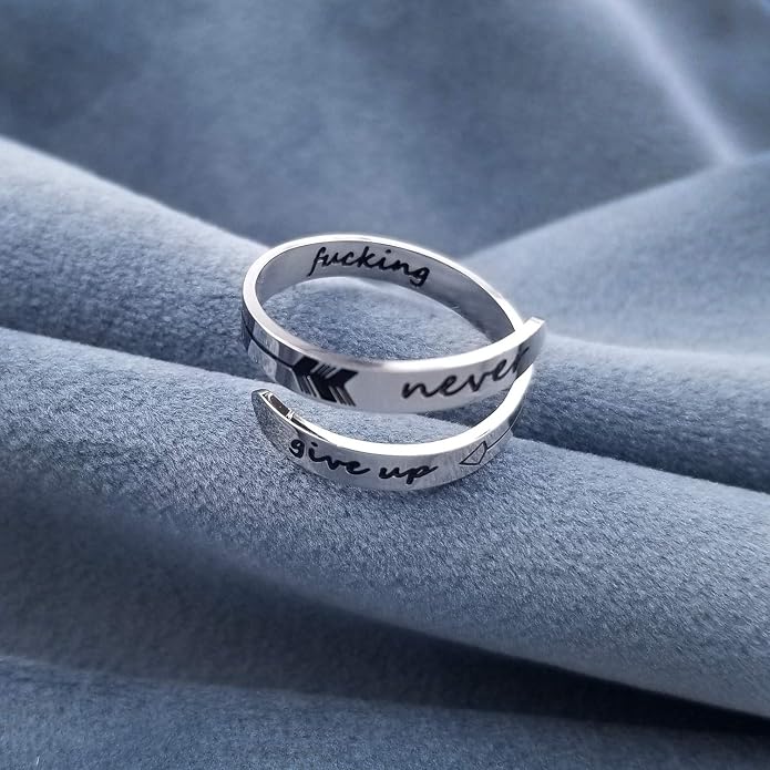 Vrycot Adjustable silvery Inspirational Stainless Steel Adjustable Bands Cool Stacking Opening Gift for Women Statement