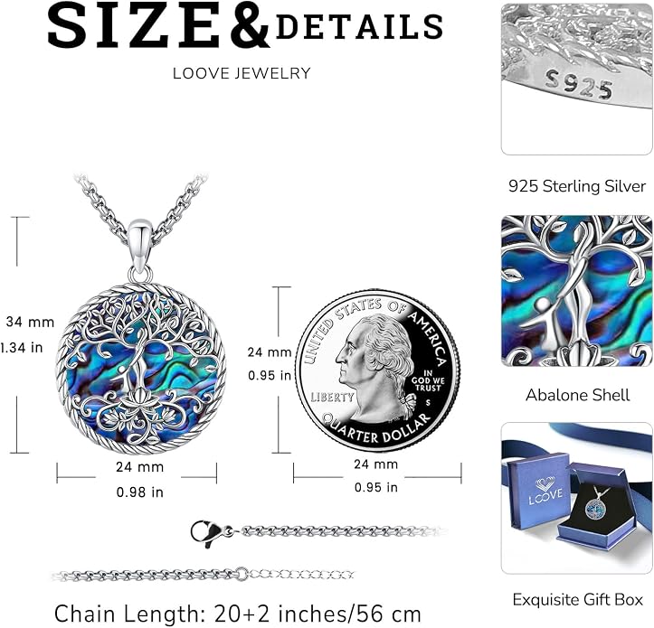 Tree of Life Necklace for Women Sterling Silver Celtic Moon Tree Moonstone Turquoise Pendant Heart Family Tree Necklace for Mother Daughter Sister Gifts