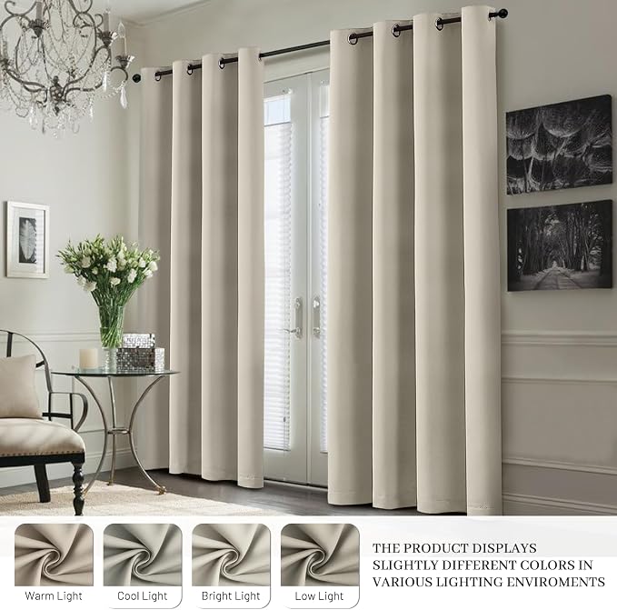 Yakamok Stone Blackout Curtains 84 Inches Long for Bedroom 40" Wide 2 Panel | Blackout Curtain Panels for Bedroom, 2 Thick Layers Grommet Top Thermal Insulated Drapes with White Back for Living Room