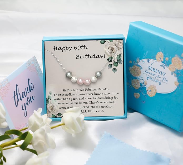 Sereney Sterling Silver Birthday Gifts for Girls Women, Pearl Necklace as 7 9 10 11 13 15 16 18 21 30 40 50 60 Year Old Birthday Gifts, Single Pearl Necklace as Bday Gifts for Friends