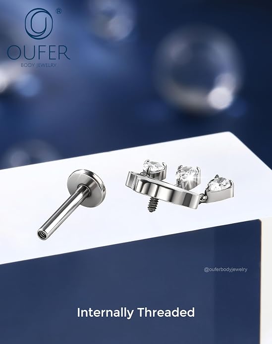 OUFER Body Piercing Titanium Cloud Helix Piercing Jewelry 16G Dangle Helix Earrings for Women Internally Thread Conch Helix Stud Flat Back Cartilage Earring Studs Surgical Steel Cartilage Jewelry
