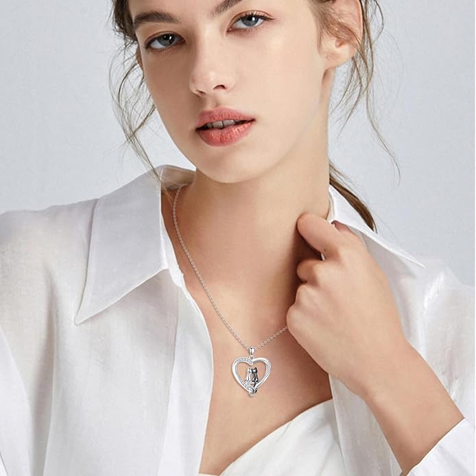 Cat Necklace Sterling Silver Cat Zircon Pendant Gothic Jewelry for Women Animal Lovers Gifts