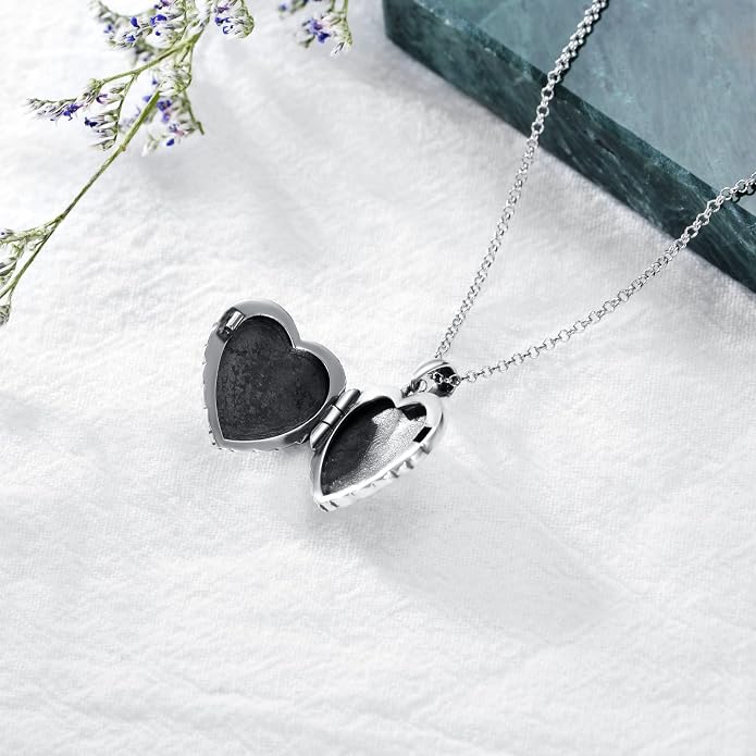 SOULMEET Personalized Silver Locket Necklace That Holds Pictures Photo Keep Someone Near to You, Memorial Custom Lockets Necklaces Letters Engraving for His Her