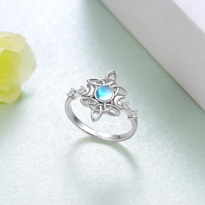 Witches Knot Ring 925 Sterling Silver Witch Rings Good Luck Irish Pagan Celtic Knot Wiccan Jewelry Gifts for Women