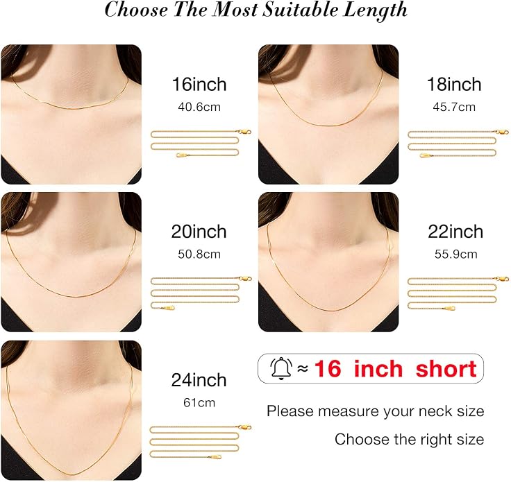 925 Sterling Silver Chain Necklace for Women 0.8mm Box Chain, Italian Necklace Chain, Super Strong & Thin & Long16/18/20/22/24 Inches