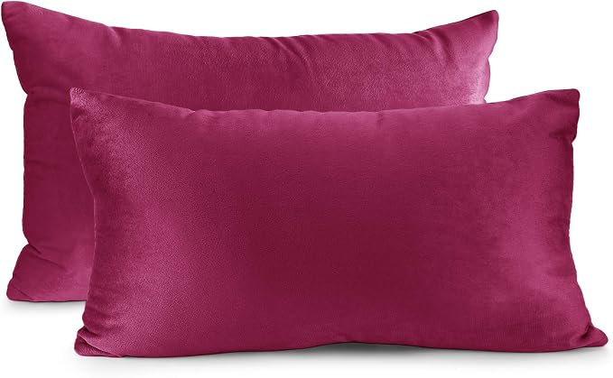 Nestl Throw Pillow Covers, Cozy Velvet Decorative Pillow Covers 12 x 20 Inches, Soft Solid Couch Pillow Covers for Sofa, Bed and Car, Set of 2 - Magenta