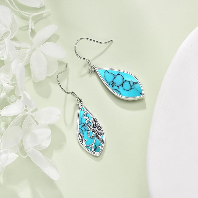 Silver Earrings for Women Sterling Silver Filigree Earrings Teardrop Dangle Drop Filigree Bohemia Jewelry Gift for Women Mother Mom
