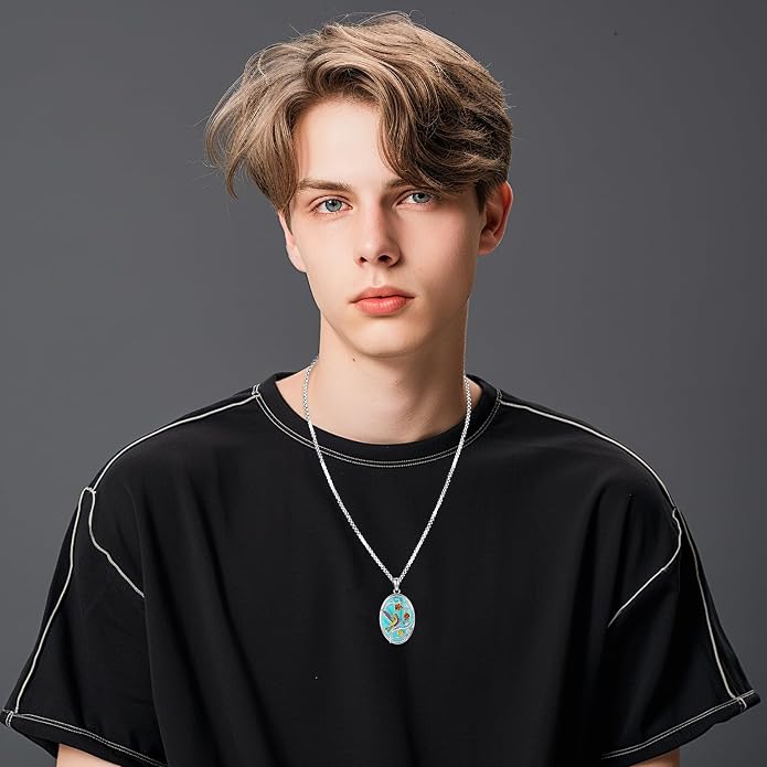 Turquoise Jewelry for Women Men 925 Sterling Silver Pendant Urn Necklaces for Ashes Picture Locket Necklace Thor Hammer Yggdrasil Virgen De Guadalupe St Michael Christopher Judas Witches Knot Necklace