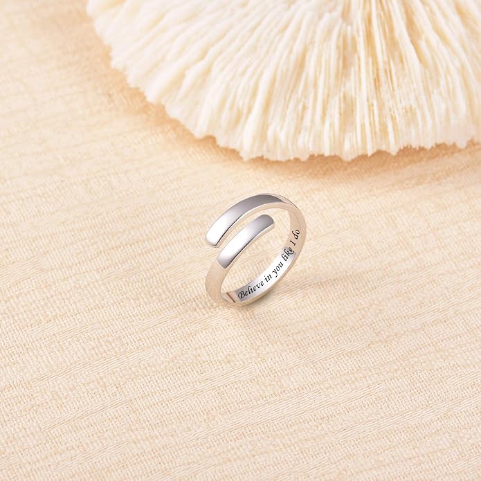 BEILIN 925 Sterling Silver Inspirational Jewelry Rings Adjustable Ring Personality Encouragement Gift for Teens Women