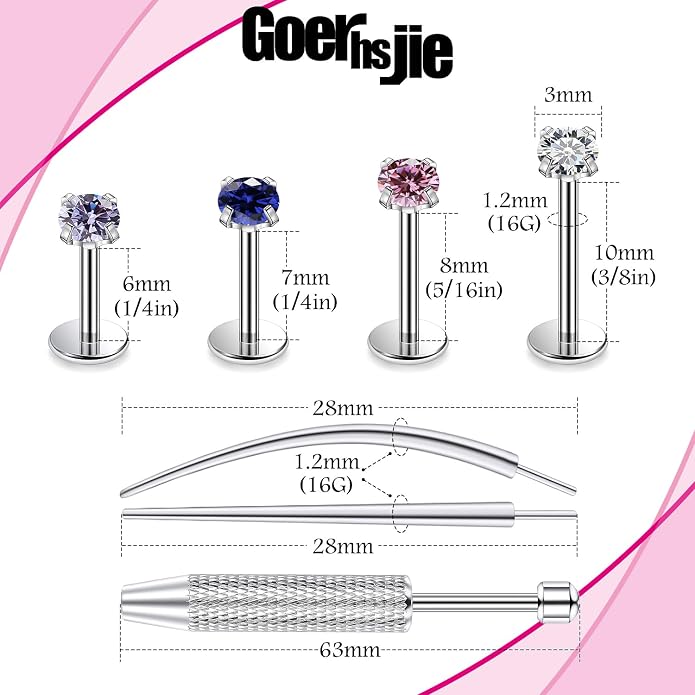 F136 Titanium 20/18/16g Threadless Earrings Nose Rings Lip Medusa Studs 6/7/8/10mm Piercing Jewelry for Women Men
