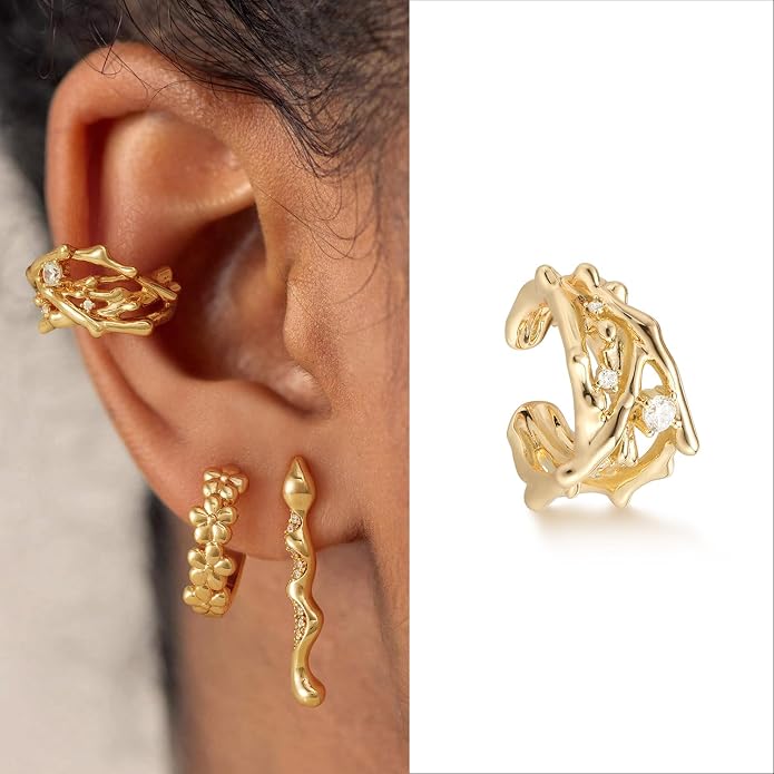 MYEARS Women Ear Cuff Earring Gold Non Pierced Ear Cartilage Clip on Wrap Hoop 14K Gold Filled Tiny Boho Beach Simple Minimalist Delicate Handmade Hypoallergenic Jewelry Gift-Sold as Single/Pair