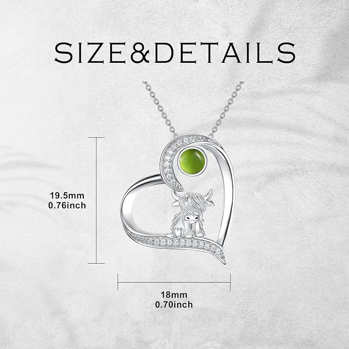 Highland Cow Gifts for Women 925 Sterling Silver Highland Cow Birthstone Necklace Fluffy Cow Jewelry Gifts Birthday Christmas