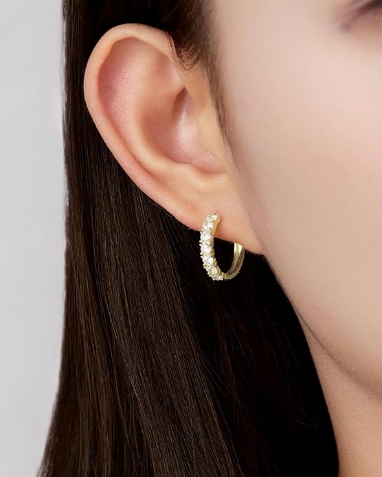 TutuTiara Moissanite Hoop Earrings for Women, 1.15-2CT D Color VVS1 Round Cut Huggie Hoops, 14K Gold Plated 925 Sterling Silver Earrings, Hypoallergenic Dainty Jewelry Gift