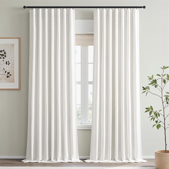 Topfinel Natural Blackout Curtains for Bedroom Nursery Back Tab Rod Pocket Viral Curtains with White Backing for Floor to Ceiling Window Tailored Rustic Farmhouse Panels 52" W*95" L