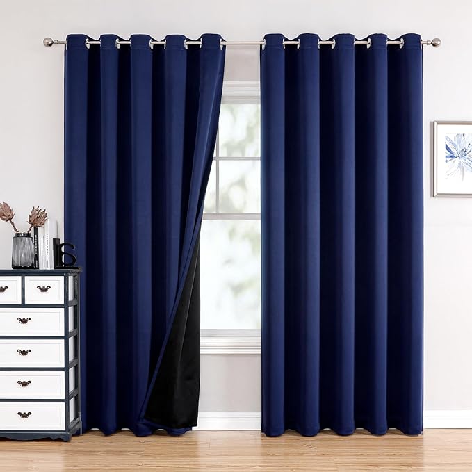 ChrisDowa 100% Blackout Curtains for Bedroom 84 Inches Long 2 Panels Set | 2 Thick Layers, Thermal Insulated, Light Blocking, Grommet, Window Treatment, Living Room Drapes, Navy Blue, 60 x 84 Inch