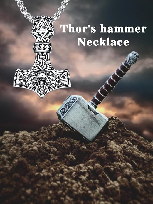 Viking Necklace for Men 925 Sterling Silver Viking Wolf/Thors Hammer/Vegvisir/Tree of Life/Compass Pendant Norse Necklace Amulet Talisman Christmas Gifts for Him Her