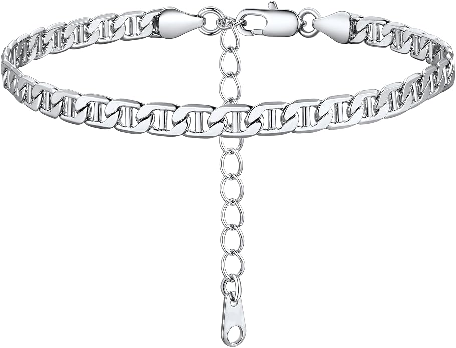 FOCALOOK 14K Gold Plated Anklets for Women Waterproof Plus Size Ankle Bracelet 8.5-10.5 Inch Adjustable Mariner/Figaro/Flat Snake/Cuban Link Chain Anklet Jewelry for Summer Beach Holiday