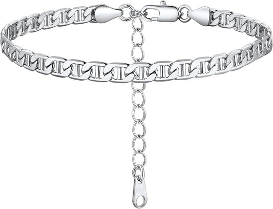 FOCALOOK 14K Gold Plated Anklets for Women Waterproof Plus Size Ankle Bracelet 8.5-10.5 Inch Adjustable Mariner/Figaro/Flat Snake/Cuban Link Chain Anklet Jewelry for Summer Beach Holiday