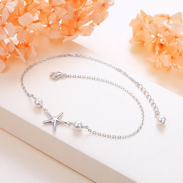 Alphm Anklet for Women S925 Sterling Silver Adjustable Foot Evil Eye Starfish Heart Bead Butterfly Celtic Knot Cross Multilayer Layered Ankle Bracelet Jewelry
