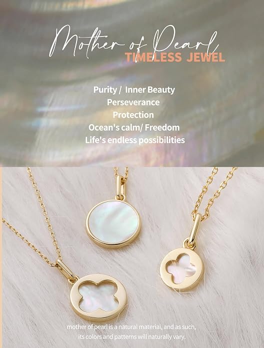 S.Leaf Sterling Silver Pearl Necklace for Women Gold Plated Double-sided Mother of Pearl Four Leaf Clover Shell Necklace Dainty Pendant Necklaces Gift for Women Her Mother Daughter Bridesmaids