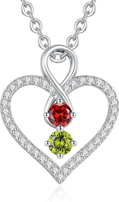 LOUISA SECRET Double Birthstone Necklaces for Women, 925 Sterling Silver Infinity Love Heart Pendant Necklace for Her, Birthday Anniversary Valentine's Day, Christmas, Wedding, Graduation Gift for Her, Personalized Gifts, Jewelry Gifts for Wife Mom Gir...
