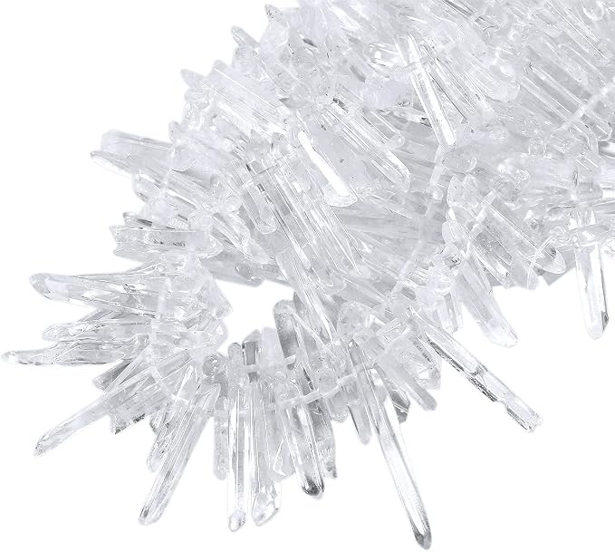 TUMBEELLUWA Rock Quartz Crystal Points Loose Beads for Jewelry Making, Titanium Coated Polished/Raw Quartz Beads 15 Inches Top Drilled,Clear Crystal Points(0.45"-1.35")