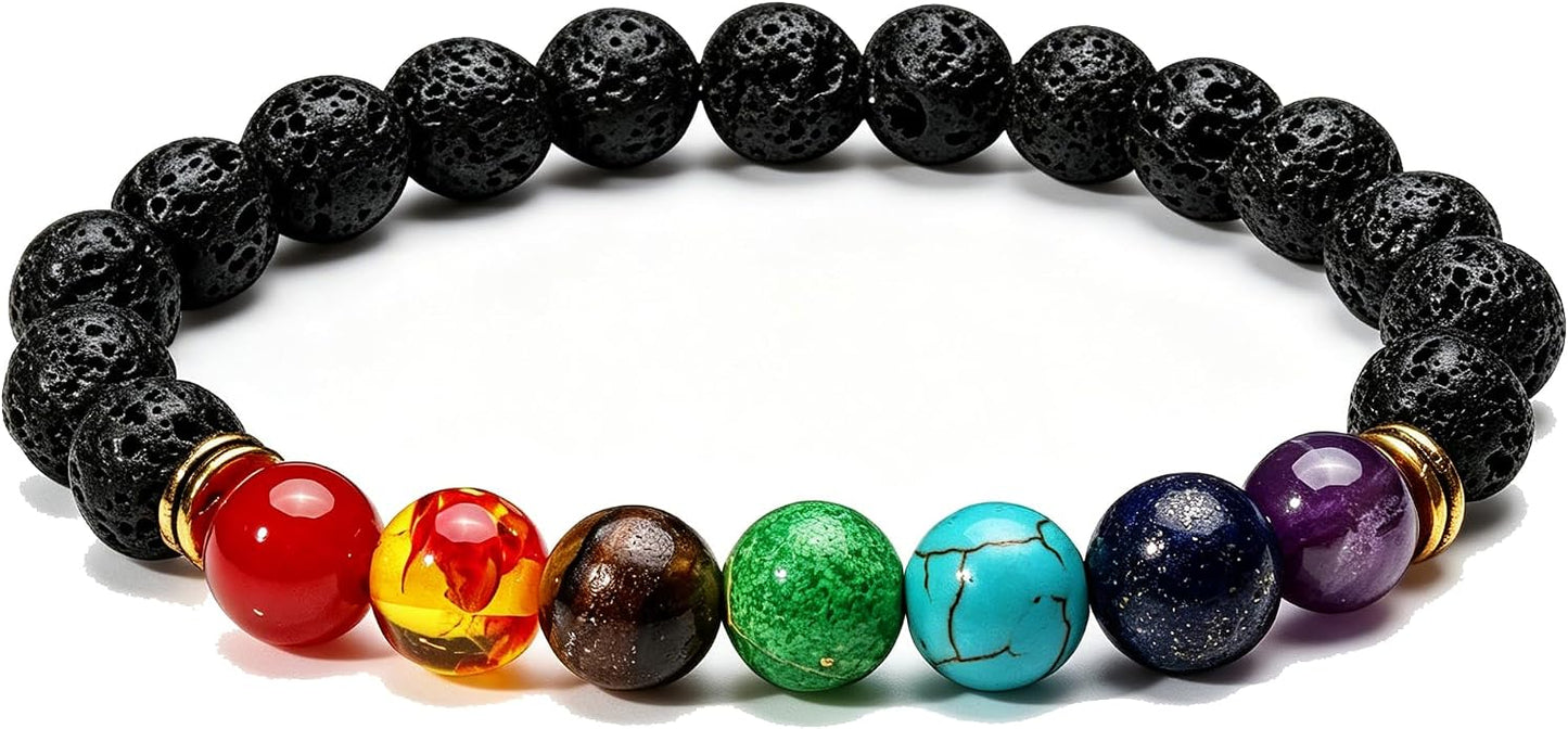 Eigso 7 Chakra Diffuser Bracelets Set for Women Men Reiki Healing Meditation Lava Rock Stone Beads