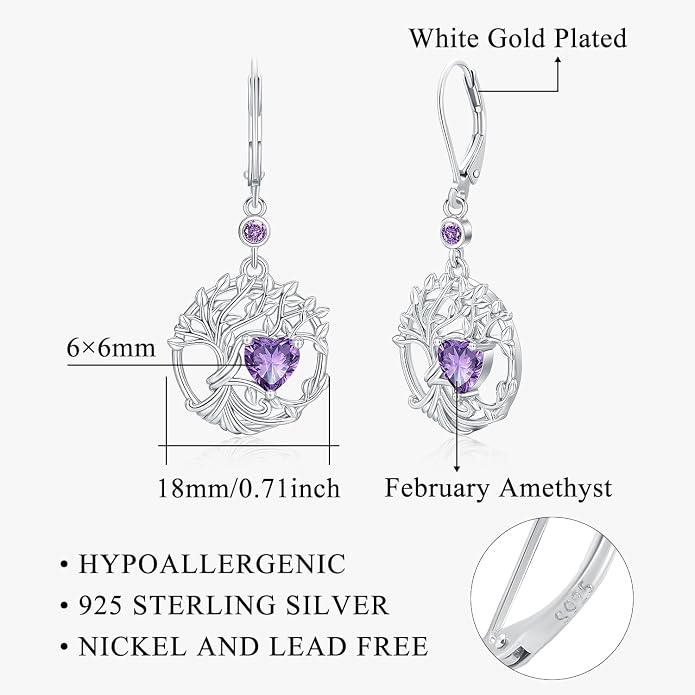 Odinstone 925 Sterling Silver Earrings Tree of Life Teardrop Moonstone Dangle Drop Leverback Earrings for Women