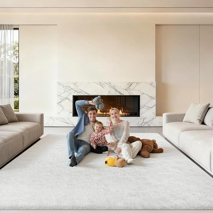 Area Rugs 9x12 Living Room, Large Fluffy Cream White Rugs for Bedroom, Fuzzy Shag Soft Non-Slip Carpet for Kids Girls and Boys Nursery Dorm Indoor Room Home Decor (9ft X 12ft, Cream White)