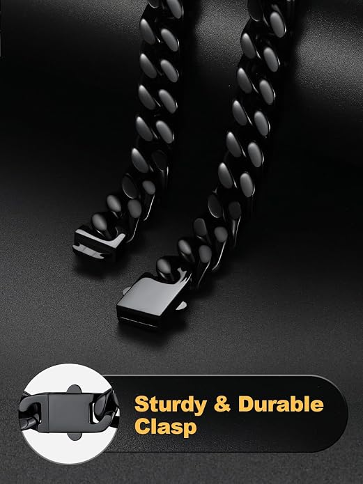 U7 Cuban Link Bracelets for Men Stainless Steel Wrist Bracelet Silver Black Gold Cuban Hand Chain Bracelet for Mens Women, 5/7/9/12mm Width, 7.5/8.3/9 Inch Length Classic Jewelry with Box Packed